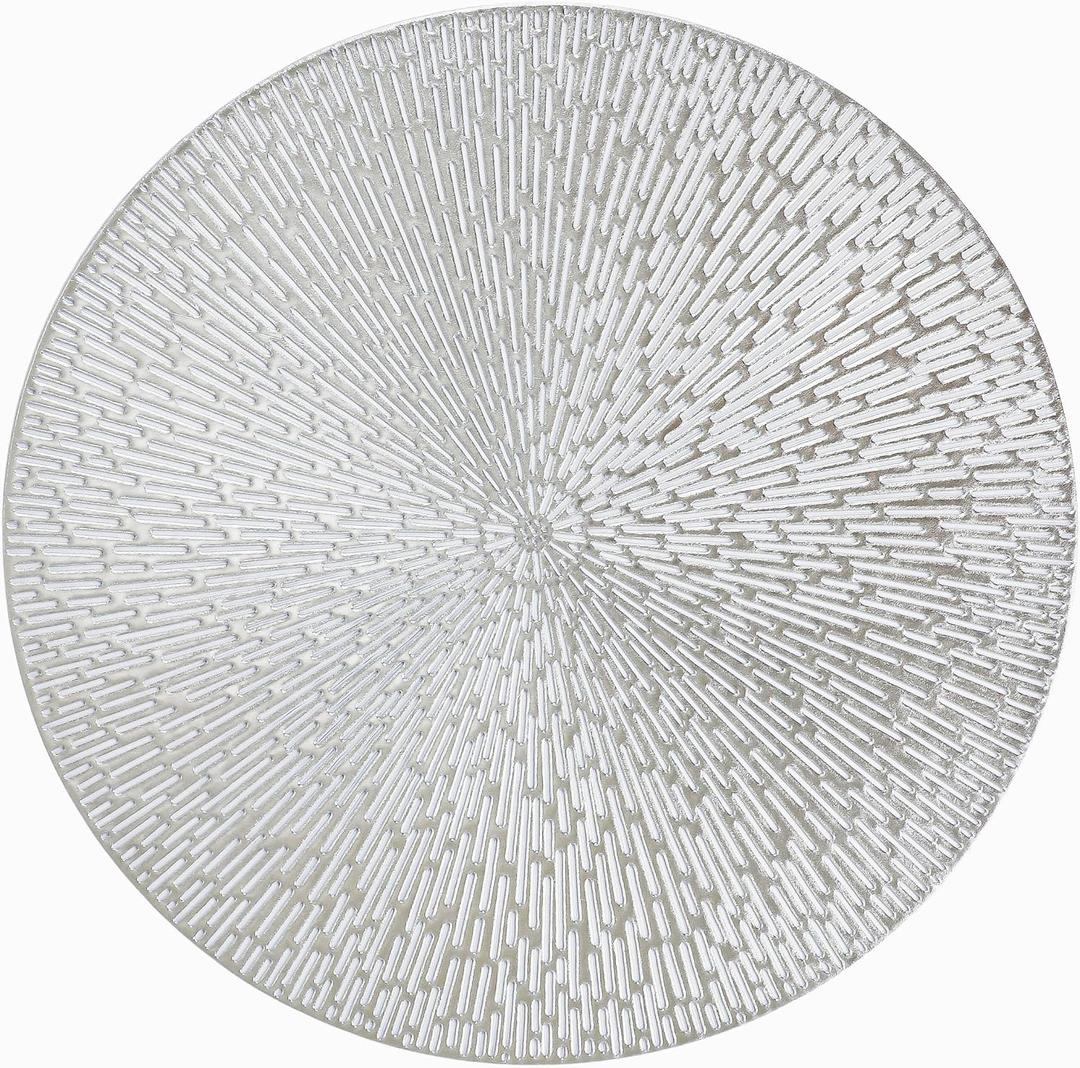 Snowkingdom Silver Placemats Set of 18, 15 Inch Round Metallic Hollow Vinyl Place Mats, Washable Wipeable Non Slip Kitchen Dining Table Mats for Christmas Thanksgiving Holiday Wedding Party Decoration