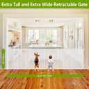 Reinforced 42 Inch Tall Retractable Baby Gates Extra Wide Dog Gate, 155 Inch Extra Long Baby Gate with Support Rods - Prevent Crawling Under, Indoor Retractable Gate Outdoor Extra Tall Dog Gate, White