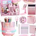 LXEVIHK 21Pcs Pink Desk Organizers and Accessories With Mesh Desk Organizer and 360°Rotating Pen Holder and a Lot of Office Pink Office Supplies Beautifully Presented in a Gift Box