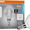 Sylvania G16.5 Clear Globe LED White Filament Bulb, 3.5W, Dimmable, 350 LMS, Candelabra Base, 5000K, Daylight - 2 Pack (42244)