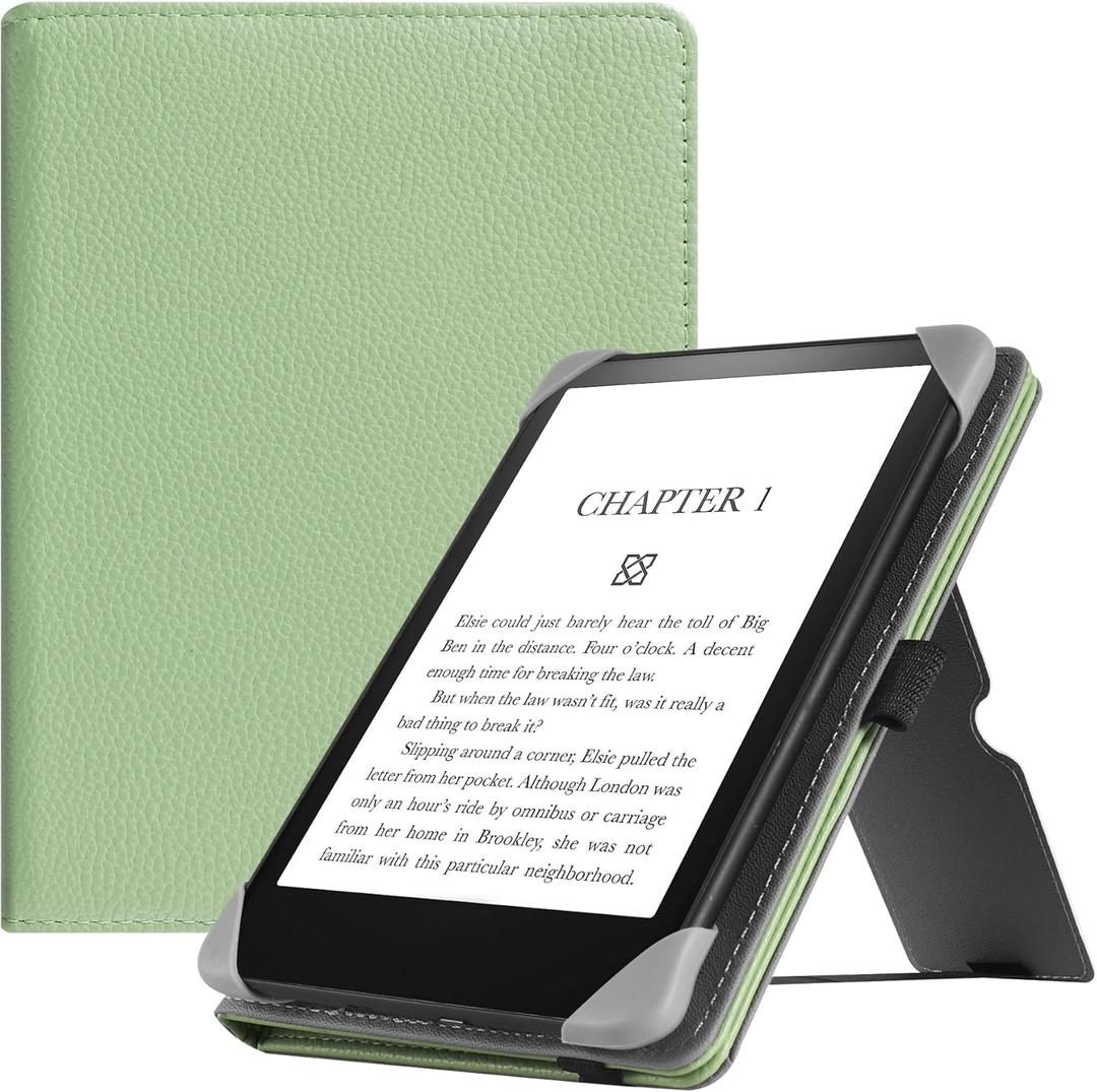 Universal Case for 6" eReaders, Folio Leather Stand Cover with Handstrap Compatible with All 6 inch Paperwhite/Kobo/Tolino/Pocketook E-Book Reader-Matcha