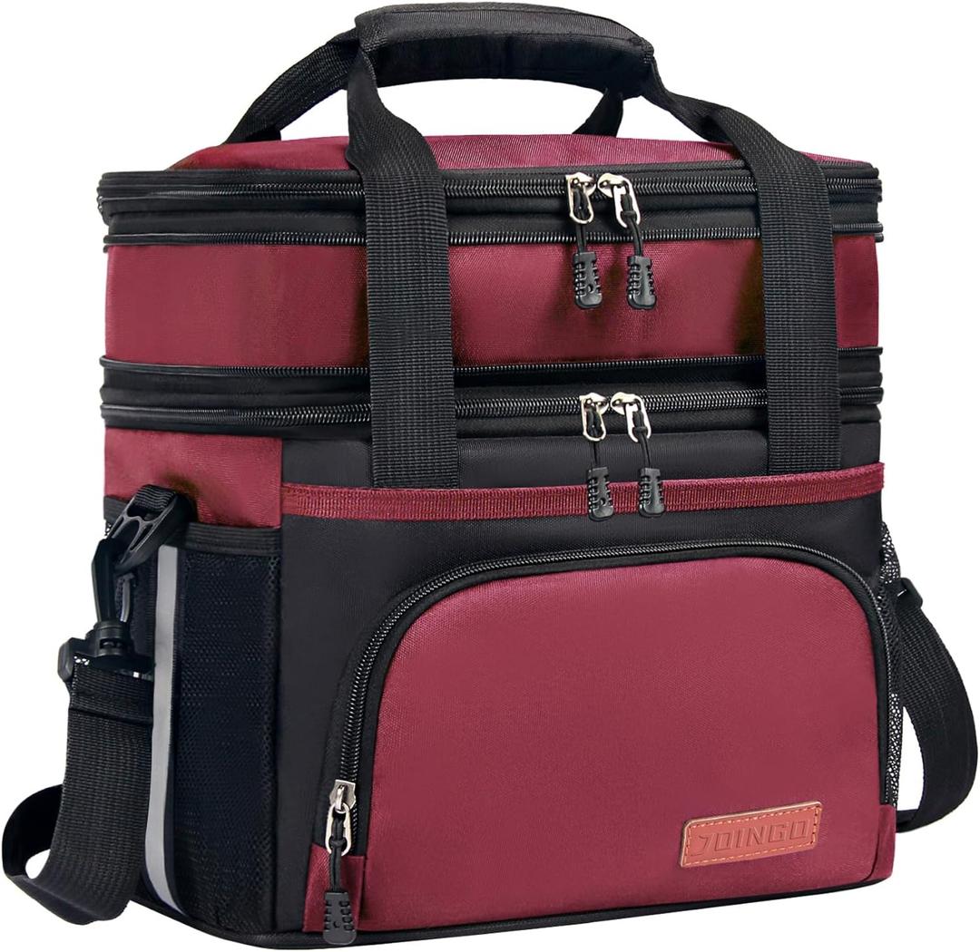 JOINGO Tactical Lunch Box for Men & Women  Expandable 16L Double Deck Insulated Cooler Bag for Work, Construction & 12-Hour Shifts  Heavy Duty Leakproof Large Meal Prep Tote with Shoulder Strap (Red/Black)