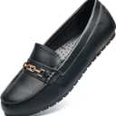 DeYashopin Women's Loafer Shoes Leisure Slip On Work Shoes Comfort Walking Flats (8.5 Wide, Black Leather)
