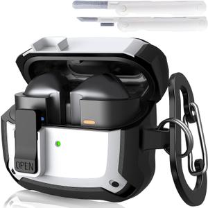 KOREDA Compatible with Samsung Galaxy Buds 3 Case & Galaxy Buds 3 Pro Case with Cleaner Kit, Military TPU Shockproof Protective Hard Cover with Secure Lock for Men (White)