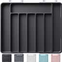 Kitsure Cutlery Drawer Organiser for Kitchen - Adjustable Cutlery Tray for Effortless Utensil Sorting, Versatile Kitchen Storage & Organisation Solution, 13.70" x 1.54" x 10.94"~20.08", Black (Large)