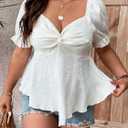 Women's Plus Size Twist Puff Sleeve Sweetheart Ruffle Blouse Beige X-Large Plus
