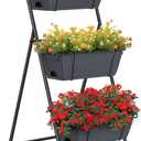 Vertical Garden Planter 3 Tier Raised Garden Bed Herb Planter Outdoor Standing Garden Planter Box with Drainage Holes Removable Tray for Patio Balcony Porch Grey