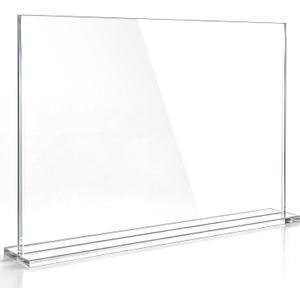 Clear Acrylic Sneeze Guard for Countertop, 24" x 18" x 3.7" Freestanding Splash Guard, 5mm Thick Panel Barrier for Cashier Desk, Reception, Restaurant, Office, Retail Counter Top Protector