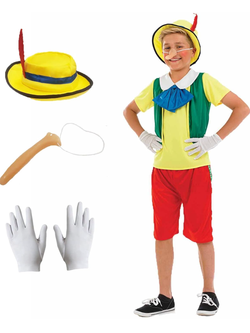 fun shack Puppet Costume for Kids, Fairytale Costumes for Boys, Puppet Costume for Girls Boys, Long Nose Costume, XL, without gloves and nose