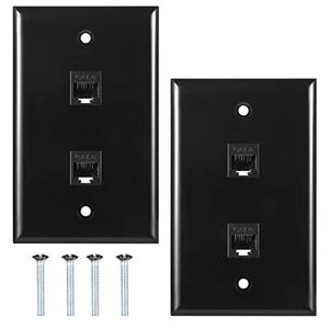Ethernet Wall Plate 2port,Cat6 Ethernet Cable Wall Plate Female to Female Compatible with Cat7 Cat6 Cat5 Cat5e - Black 2Pack