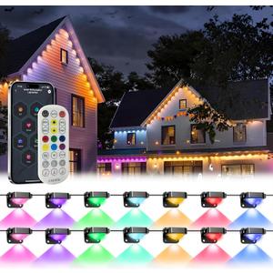 MIMIRGB Permanent Outdoor Lights Pro,150ft with 90 LED RGB IC Smart Eave Light for Outdoor Decorations,IP67 Waterproof with Remote/App Control,DIY LED Scenes Modes for House Roof Decor, Black