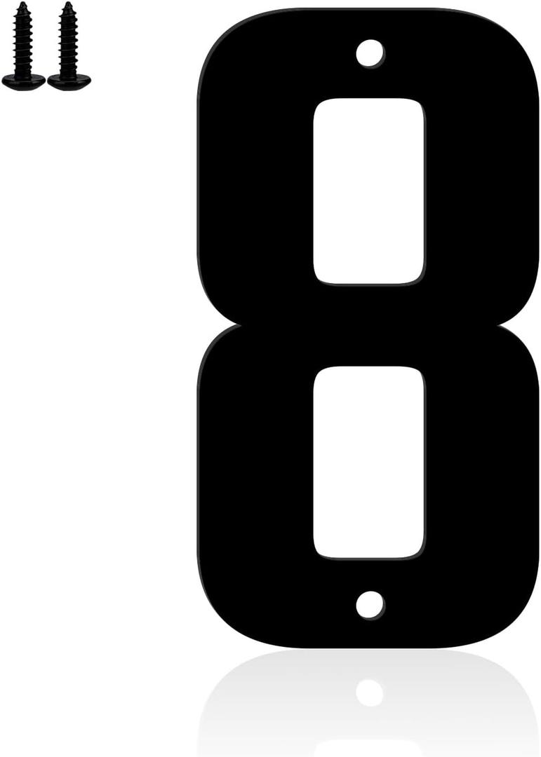2 x 5" Aluminum House Numbers, Black Metal Address Door Numbers, Metal House Address Number for Outside, Modern Apartment Street Mailbox Number (8)