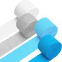 Crepe Paper Streamers 4 Rolls 328ft, Pack of White, Silver, Royal Blue, Light Blue Party Streamers for Birthday Wedding Ceremony Party Baby Bridal Shower Decorations (1.8Inch x 82Ft/Roll)