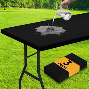 Smiry 3 Pack Rectangle Table Cloth, Elastic Fitted Flannel Backed Vinyl Tablecloths for 6ft Folding Tables, Waterproof Wipeable Table Covers for Indoor, Outdoor, Camping and Picnic (Black, 30"x72")