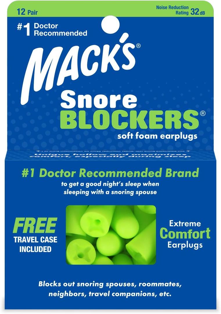 Macks Snore Blockers Soft Foam Earplugs, 12 Pair  32 dB High NRR, 37 dB SNR  Comfortable Ear Plugs for Sleeping, Snoring, Loud Noise and Travel (24 Count (Pack of 1))