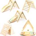 GROWGO Pikler Triangle Climber with Ramp - Toddler Climbing Toys Indoor Montessori Climbing Toy Set Pickle Triangle Montessori, Baby Climbing Toys Indoor, Pickler Set Wooden Play Gym, Kids Climbers