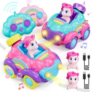 Lehoo Castle Remote Control Car for Toddlers 1-3, 2 Pack Unicorn Remote Control Cars for Girls, Rechargeable Toddler Toys for 3 Year Old Girl, Birthday Gifts for 2 3 4 Year Old Girls