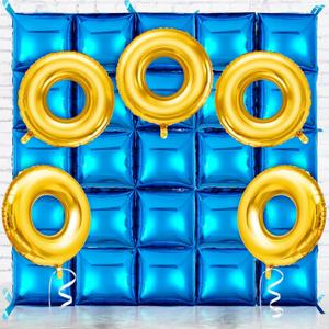 30 Pcs Gold Ring with Blue Square Birthday Party Balloon Hedgehog Cartoon Characters Themed Party Decor Foil Large Balloons for Cartoon Carnival Theme Birthday Decorations