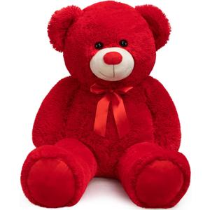 Big Teddy Bear Stuffed Animal Giant Teddy Bear Plush with Red Ribbon Bow Plush Toy Gift for Girlfriend Bride 36 inch Red