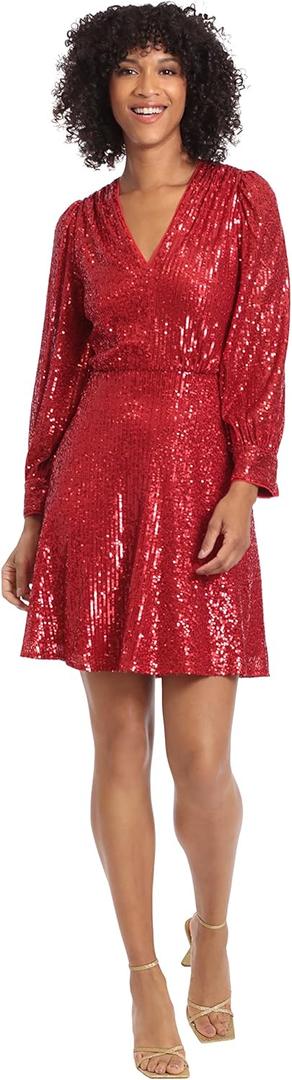 Maggy London Women's Holiday Sequin Dress Event Occasion Cocktail Party Guest of (10, Red)