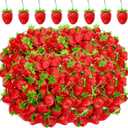 Lyrow 100 Pcs Artificial Strawberries Faux Realistic Strawberry Decor Plastic Simulation Fake Strawberries Lifelike Fruit for Photography Prop Cabinet Party (2.76 Inch)