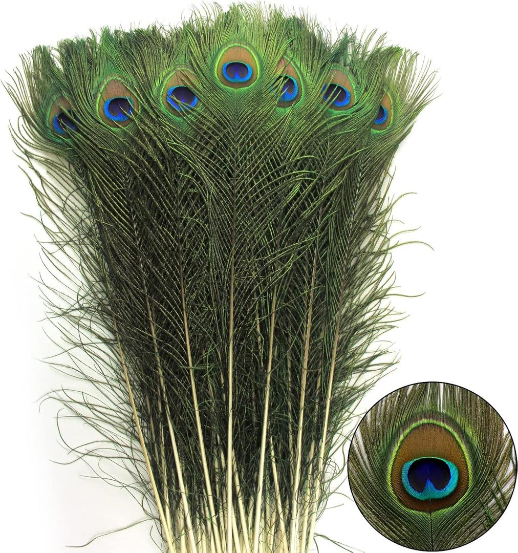 THARAHT 40pcs Peacock Feathers Long Natural in Bulk 30-32 inch 75-80 cm for Vase Craft Vase Wedding Home Party Christmas Day Decoration Peacock Feathers