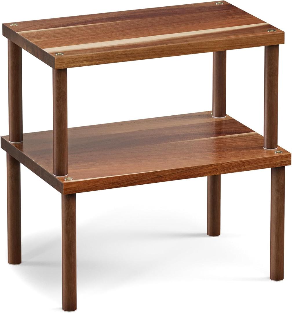VERTORGAN Cabinet Organizer Shelf(Set of 2),Kitchen Counter Shelves,Acacia Wood Spice Rack Countertop and Cabinet,Stackable Expandable,Medium