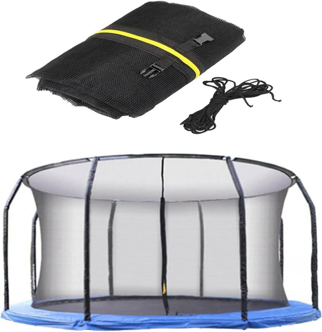 Trampoline Safety Net Replacement, 12FT UV Resistant Trampoline Enclosure Surround Netting with Zippers and Buckles, Fits Most Outdoor Garden Round Frames Trampolines Accessories (Black)