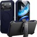 for iPhone 17 Pro Max Case 6.9" with Belt Clip Holster,Compatible with MagSafe,Anti-Drop,Shockproof,Heavy Duty Protection,w/Screen Protector,with 360Rotating Kickstand,Blue