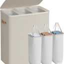 SONGMICS Laundry Basket, 50.2 Gal. Laundry Hamper, 3 Compartments, Easy Assembly, with Lid and Handles, Removable Liners, 25.2 x 15.7 x 29.5 Inches, Cappuccino Beige ULCB814LH01, 190 L