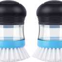 MR.SIGA Soap Dispensing Palm Brush, Kitchen Brush for Dish Pot Pan Sink Cleaning, Pack of 2, Navy/Blue