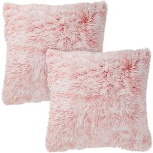 Juvale Pink Throw Pillows - 20 x 20 in (2-Pack) Blush Pink Faux Fur - Machine Washable & Hidden Zipper - Fuzzy Decorative Pillow Covers for Sofa & Bed