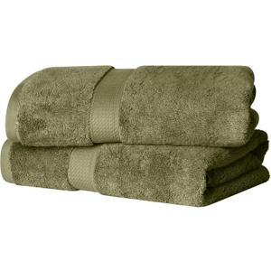 Superior Egyptian Cotton Pile Bath Towel Set of 2, Ultra Soft Luxury Towels, Thick Plush Essentials, Absorbent Heavyweight, Guest Bath, Hotel, Spa, Home Bathroom, Shower Basics, Forest Green