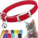 CollarDirect Leather Cat Collar with Bell - Kitten Collar, Small and Big Cat for Boy Cats, Girl Cats with Safety Elastic Strap (Neck Fit 8"-11", Red)