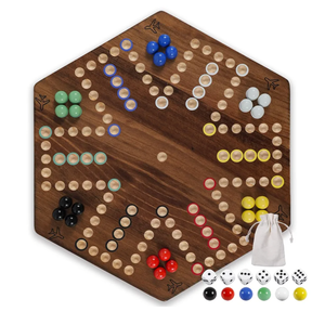 20 in Wooden Fast Track Board Game Original Wahoo Board Game for 6 and 4 Players with Marbles and Dices Burnt Color Board Marble Game(Large)