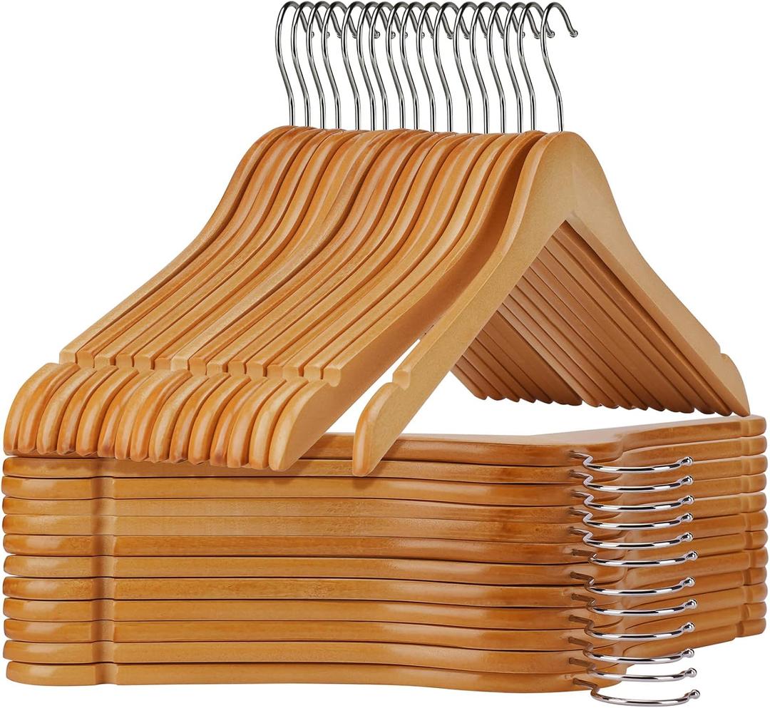 Wooden Hangers Pack of 20 - Sturdy, Heavy Duty Hangers for Shirts, Dresses, Coats & More (Natural)