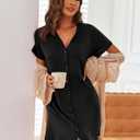 Ekouaer  Women's Nightshirt Button Down Nightgown Short Sleeve Sleepshirt V Neck Pajama Dress with Pockets (Medium, Black)