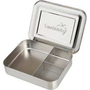 LunchBots Large Trio Stainless Steel Lunch Container -Three Section Design for Sandwich and Two Sides - Metal Bento Lunch Box - Eco-Friendly - Stainless Lid - Staineless Steel