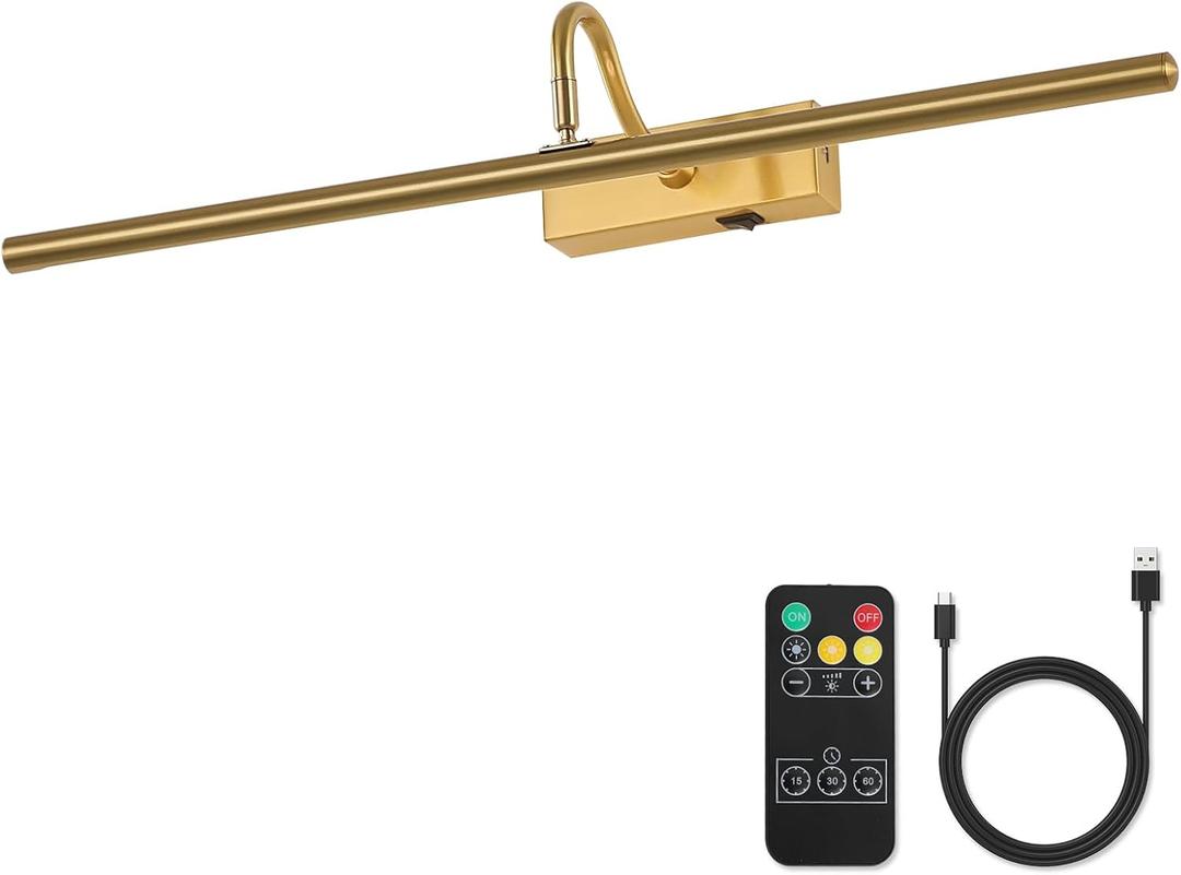 Picture Light,10000mAh Picture Lights for Wall with Remote,24 inch Art Light for Paintings, Gallery Lighting for Photo, Artwork Frame, Portrait(Gold) (23.6 inch)