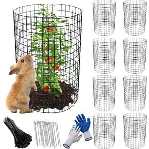 8 Pack Plant Protectors from Animals, 20"x 12" Wire Plant Protector, Wire Cages for Plants with Stakes and Cable Ties, Metal Plant Cages for Plants, Vegetables, Flowers