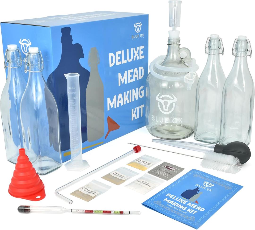 DELUXE Mead Making Kit with Storage Bottles, Hydrometer & Extra Yeast Nutrients - Honey Wine Making Kit - Mead Kit Complete - Mead Supplies for 1 Gallon of Mead  Mead Brewing Kit