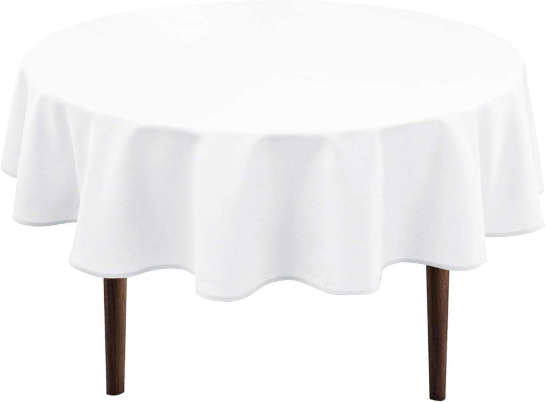 Hiasan White Round Tablecloth 90 Inch - Waterproof Stain Resistant Spillproof Polyester Fabric Table Cloth for Dining Room Kitchen Party