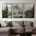 3 Piece Large Framed Mountain Landscape Wall Art for Living Room, 24x36 In, 24" W x 36" H x 3Pcs