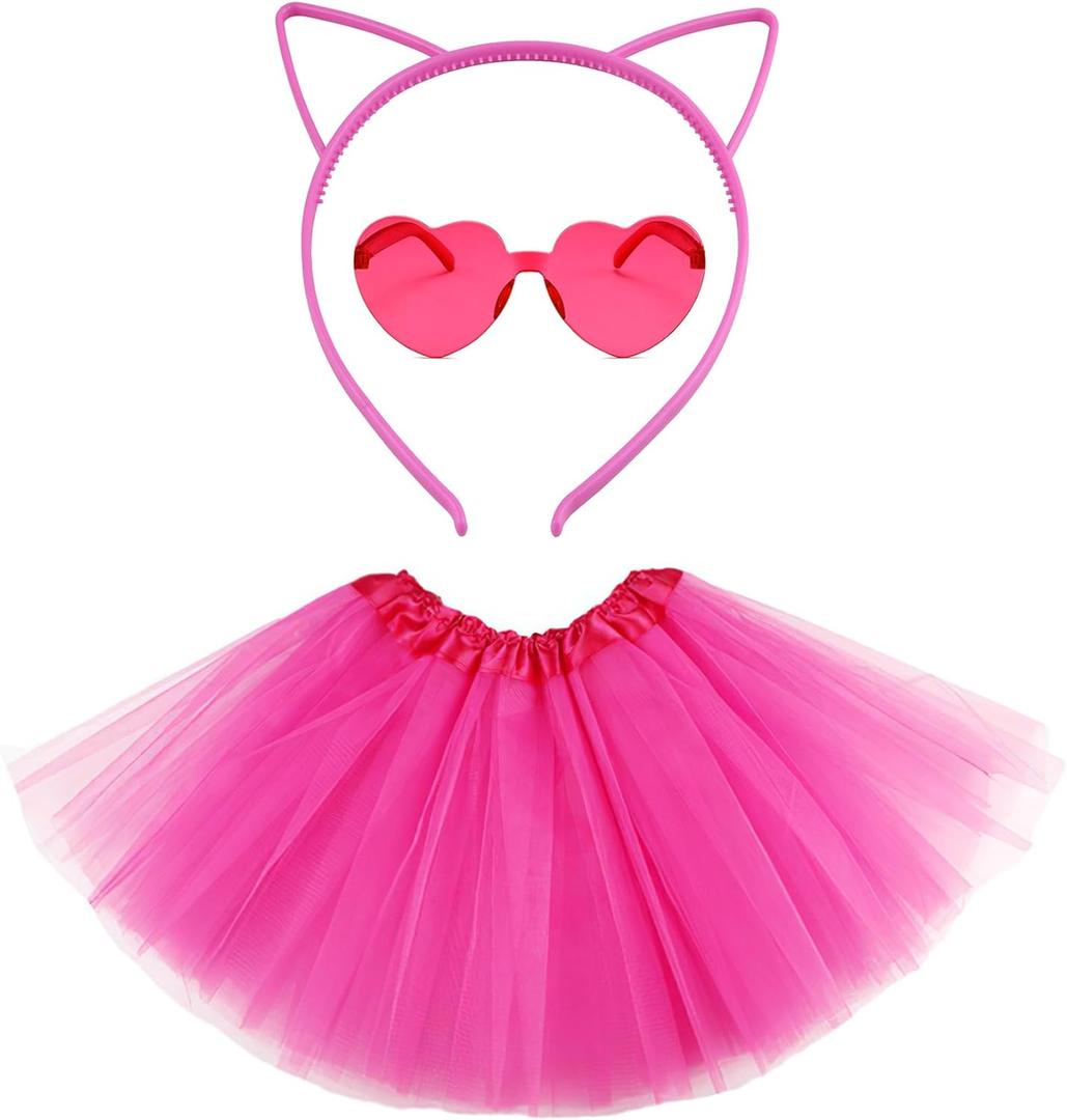 Tutu Costume Accessories, Adult Tutus for Women with Headband Accessories Halloween Party Costume Accessories Set (Pink)