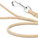 Dogline Rolled Leather Dog Leash - for Small, Medium and Large Breeds - Soft and Padded Lead Luxury Design - Beige - 1/4in W x 4ft L