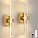 Battery Operated Crystal Wall sconces Set of 2,Rechargeable Modern Vanity Light Fixtures, 3000K-6000K Dimmable Gold LED Wireless Wall Lights for Bathroom Bedroom Living Room Hallway(2 Pack)