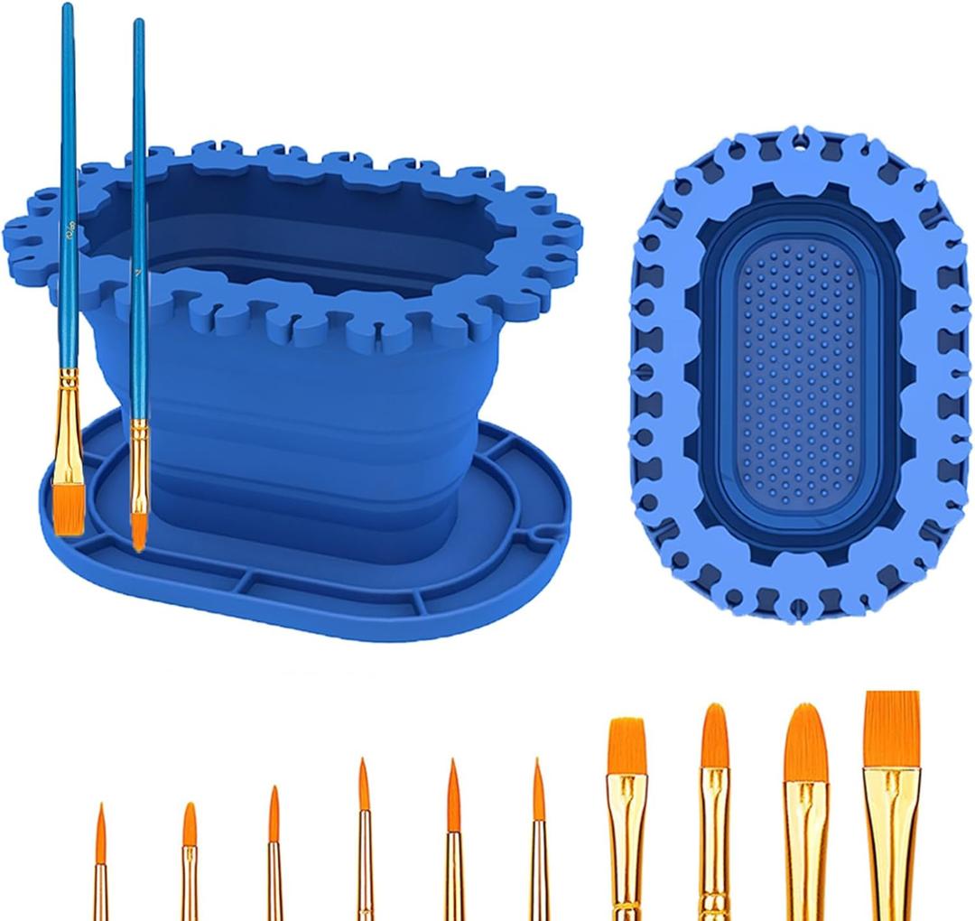 Paint Brush Cleaner Rinse Cup (All-in-One), Foldable Brushes Holder & Brush Cleaning Cup for Acrylic, Watercolor, and Water-Based Mediums, for Fine Art, Studio, Classroom(Blue)