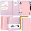 2 Pack 3 Ring Binder Junior Size Pu Leather 5.5" x 8.5" Binder Small Binder 2 Inch D Rings with 5 Colors Dividers Holds Up to 500 Sheets with Pen Loop Pocket for Office School(Purple&Pink)