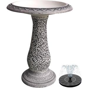 Pedestal Birdbath with Solar Fountain, Resin Stone Composite Outdoor Garden Decor, Standing Bird Bath for Outside Patio Yard, 23-Inch Tall, Garden Fountain, Resin Bird Baths, Hummingbird Bowl