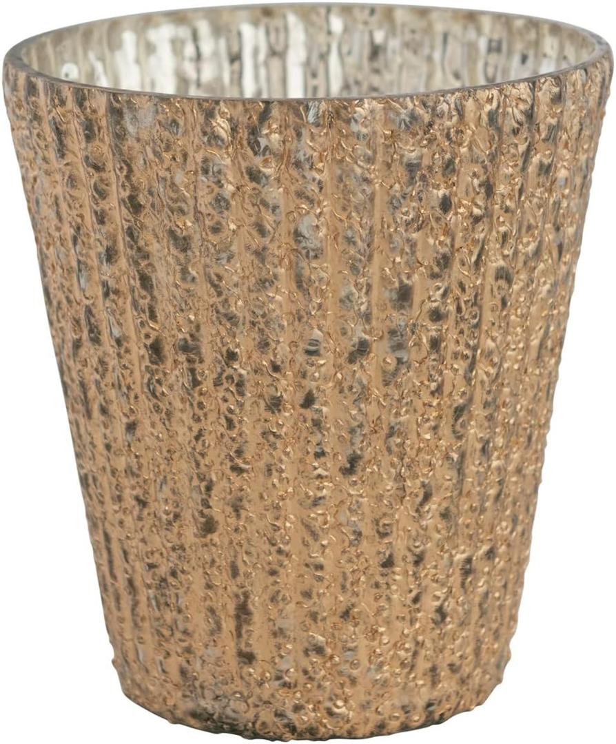 Creative Co-Op 5-1/4" Round x 5-3/4"H Pleated Mercury Glass Tealight/Votive Holder, Antique Gold Finish